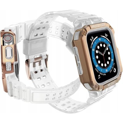 Bracelet de protection avec étui pour Apple Watch 7 / 6 / 5 / 4 / 3 / 2 / SE (45 / 44 / 42 mm) coque blindée pour montre blanc / or rose