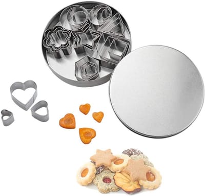 Set van 24 mini-koekjesvormpjes van roestvrij staal - bloem-/hart-/ster-/geometrische mallen - voor fondant, mousse, taart en klei