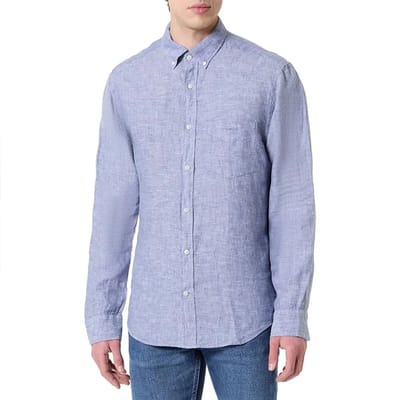 Gant overhemd donkerblauw linnen gemêleerd
