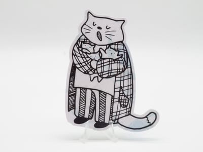 Vermoeide Papa Kat Sticker - Dieren in het Dagelijks Leven | Vera's Arts & Dice | Schattige Stickers - Handgemaakte Stickers - Journaling - Bullet Journal - Scrapbooking - Leuke Stickers - Laptop Sticker - Telefoon Sticker