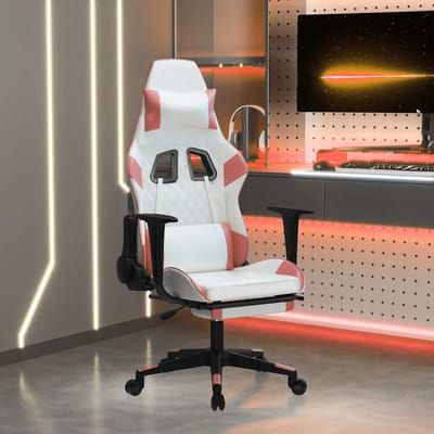 vidaXL - Massage - gamestoel - met - voetensteun - kunstleer - wit - en - roze