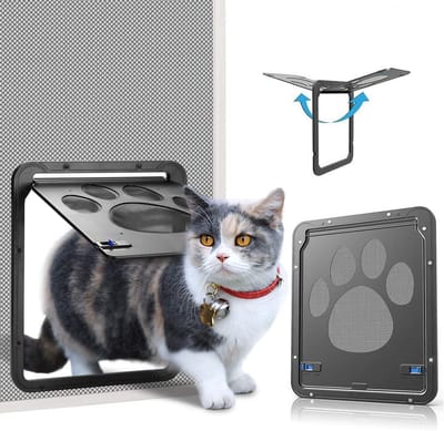 PolkaHome® Kattenluik, Kattenluik Hordeur Vliegengaas/ voor muggenraam - Kattenluiken, Kattenluikje, Kattendeur Binnendeur (29 x 24cm) - Hondenluik - Geschikt voor Katten en Kleine Honden - Eenvoudig te Installeren & Afsluitbaar