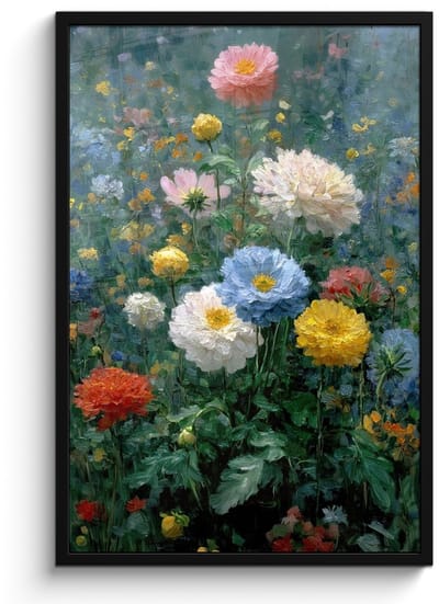 Poster in lijst - Fotolijst 60x90 cm - Posters - Close-up - Veld - Bloemen - Kleurrijk - Posterlijst zwart - Decoratie - Wanddecoratie woonkamer - Muurdecoratie slaapkamer