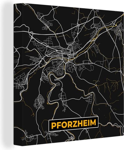 Canvas Schilderij Pforzheim - Goud - Plattegrond - Stadskaart - Duitsland - Kaart - 20x20 cm - Wanddecoratie