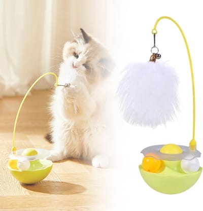 KZQ Interactief kattenspeeltje met veren, het nieuwste kattenspeeltje met kattenkruid, duurzame speelbal voor huisdieren, geschikt voor gebruik binnenshuis, hoogwaardig bewegingsspeelgoed voor kittens en volwassen katten (groen).
