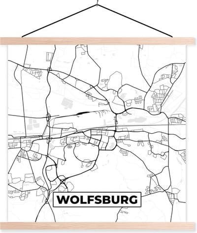Posterhanger incl. Poster 40x40 cm - Schoolplaat - Wolfsbrug - Plattegrond - Kaart - Stadskaart - Textielposter - Blanke latten - Stadskaart