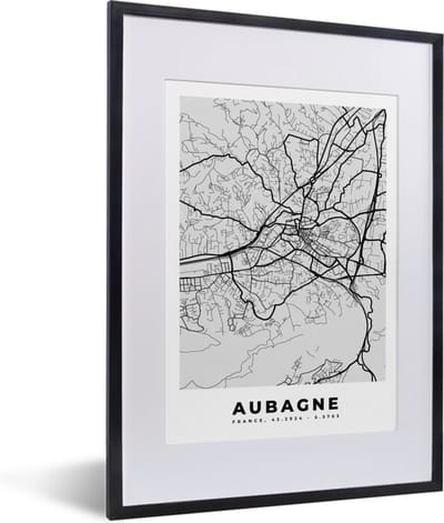 Fotolijst incl. Poster - Kaart - Stadskaart - Aubagne - Plattegrond - Frankrijk - 30x40 cm - Posterlijst