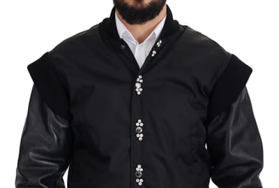 Dolce & Gabbana Zwarte Nylon Crystal Knopen Herenjas