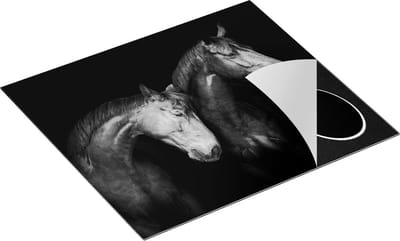 Chefcare Inductie Beschermer Twee Bruine Paarden Koppel - Liefde - Zwart Wit - 60x50 cm - Afdekplaat Inductie - Kookplaat Beschermer - Inductie Mat