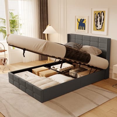 Bealife BF84 Tweepersoonsbed - 200x140 cm - Hydraulisch opbergbed met lattenbodem - Bedframe voor volwassenen en tieners - Zonder matras - Donkergrijs