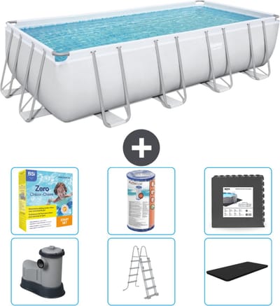 Bestway Rechthoekig Power Steel Zwembad - 549 x 274 x 122 - Grijs - Inclusief Pomp - Ladder - Afdekzeil Onderhoudspakket - Filter - Vloertegels