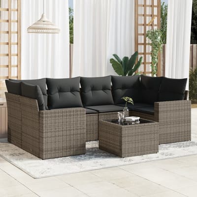 vidaXL 7-delige Loungeset met kussens poly rattan grijs
