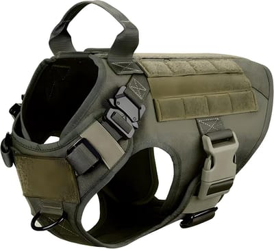 Tactical Chest Harness voor Middelgrote en Grote Honden - Verstelbare Zadelhalsband met Greep, Comfortabele No-Pull Halsband in Donkergroen
