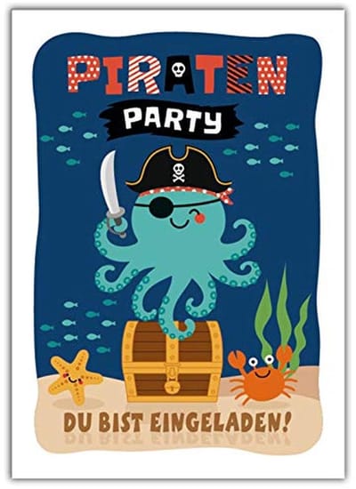 Uitnodigingskaarten Kinderverjaardag Piraten - 12 Stuks