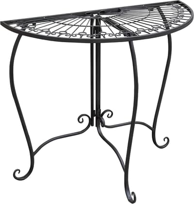Metalen bijzettafel - Halfronde tafel - Decoratief gebruik - Romantisch design - 80 x 71 cm - Zwart