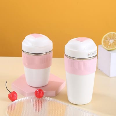 304 Roestvrijstalen Mok Vacuüm Draagbare Dubbelwandige Koffiekop Creatieve Hoogwaardige Buiten Auto Waterbeker 350ml roze