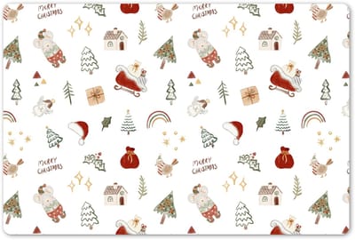 Placemats 45x30 cm - Placemat kunststof - 1 stuk - Kerst - Patroon - Kerstbomen - Feestdagen - Wit - Borden onderleggers - Decoratie voor op tafel - Keuken tafeldecoratie accessoires - Vinyl onderlegger - Tafelversiering