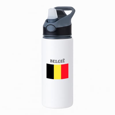 Hacebo® - Belgie waterfles met rietje zwart - Brussel - Belgen - embleem Belgische vlag - toeristen - water fles - 650ML