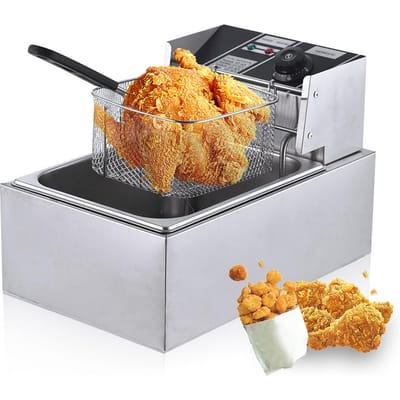 Elektrische Friteuse Multifunctioneel Intelligent 6L L Capaciteit 2500W Hoog Vermogen Roestvrij Staal EU Plug zilver
