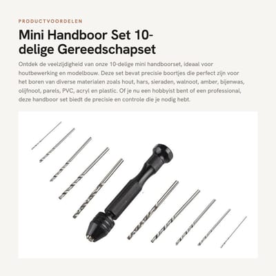 Dailygoods - Mini Handboor Set - 10-delige Gereedschapset - Precisie voor Houtbewerking - Geschikt voor Modelbouw en Sieraden - Ideaal voor Details -...