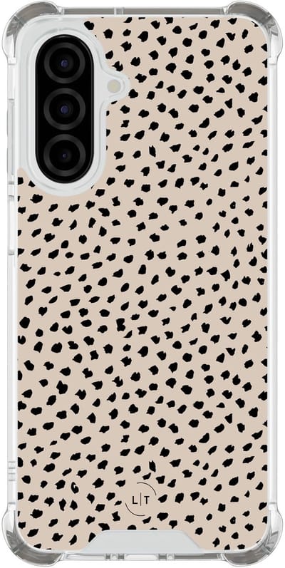 Shockproof hoesje - Geschikt voor Samsung Galaxy A26 - Almond dots - Extra sterke case - TPU/polycarbonaat - Gestipt - Beige, Transparant