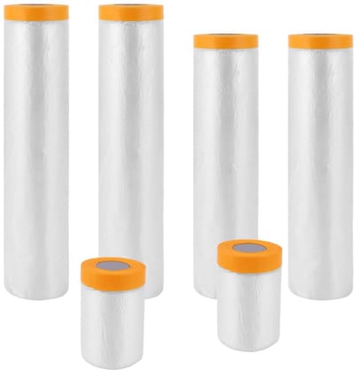 6 rollen beschermfolie met plakband 55x20m 240x20m 270x20m - transparante PE-folie voor schilderen auto muren stofafdekking