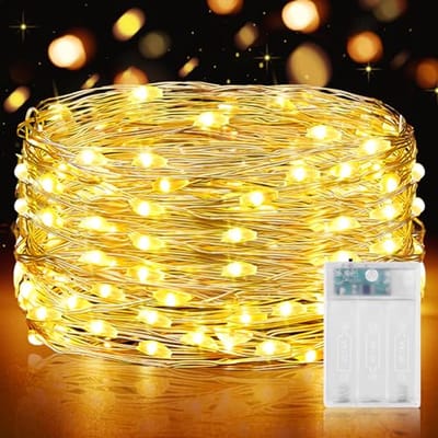 SnelShoppen - Decoratieve LED Sfeerlampjes op Batterij met Timer 10 m 100 LED Warm Witte Fairy Lights voor Bed, Kamer, Tuin, Feest, Trouwerij, Kerstde