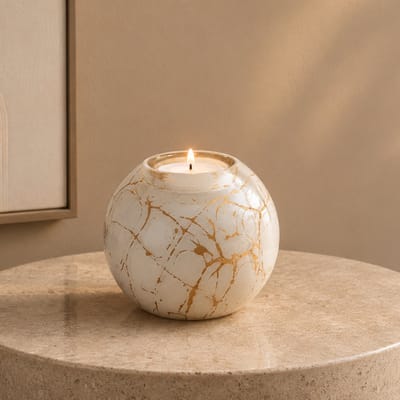 Mini-urnen - Urnen - Waxinelichthouder - Urn met Kaarshouder - Wit Bladgoud - 250ml - 8cm - Handgemaakt in EU