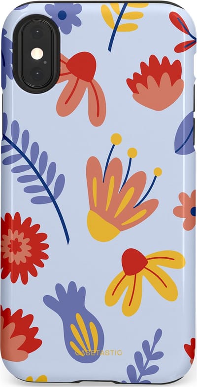 Casetastic hoesje geschikt voor Apple iPhone X / Apple iPhone XS - Dubbellaagse bescherming - Bloemenwind - Fashion Case - Lichtblauw Terracotta Geel
