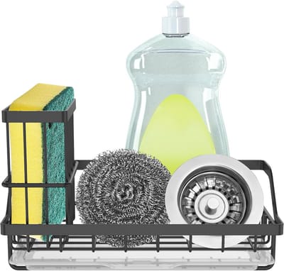 TKSDWBLTY 1 STKS Gootsteen Drain Rack Rvs Spons Houder Sink Organizer Rack Roestvrije Keuken Aanrecht Borstel Spons Houder met Afneembare Druppellade