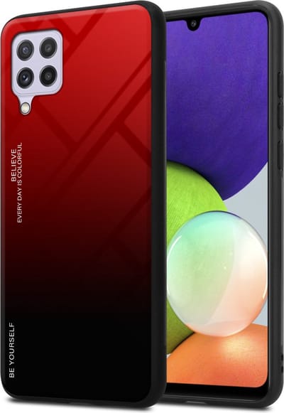 Cadorabo Hoesje geschikt voor Samsung Galaxy A22 4G / M22 / M32 4G in ROOD - ZWART - Tweekleurige beschermhoes van TPU-silicone Case Cover en achterzijde van gehard glas