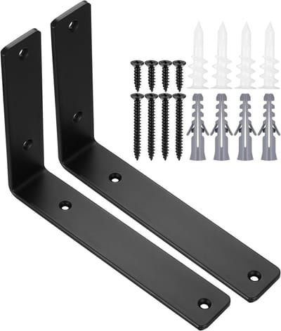 Hoekbeugel voor Planken, 90-Graden Bevestigingshoek van Hoogwaardig IJzer, Veelzijdige Metalen Beugels voor Houten Planken en Meubels, Set van 2 Zwarte Plankbeugels (20.3 x 15.2 x 3.8 cm) - Stevig, Duurzaam en Eenvoudig te Monteren