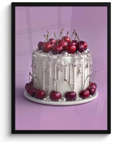 Poster in lijst - Fotolijst 60x80 cm - Posters - Taart - Kersen - Juwelen - Rood - Posterlijst zwart - Decoratie - Wanddecoratie woonkamer - Muurdecoratie slaapkamer