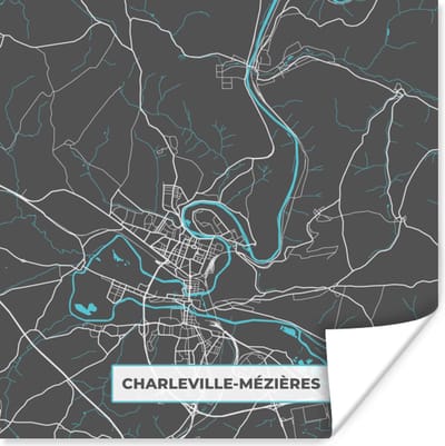 Poster Charleville-Mézières - Kaart - Plattegrond - Frankrijk - Stadskaart - 100x100 cm XXL