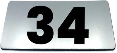 Nummerplaatje 34 - 80 x 50 x 1,6 mm - RVS-look geborsteld - Incl. 3M-tape | Nummerbordje - Deur en kamernummer - brievenbusnummers - Gratis verzending - 5 jaar garantie | Gratis Verzending