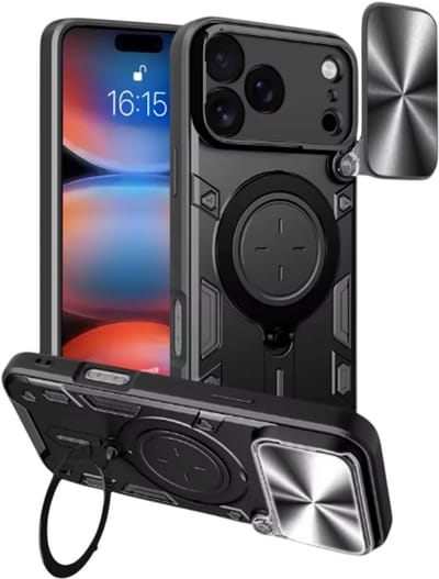 Beschermhoes geschikt voor iPhone 17 – Extra Sterk Shockproof – Met Ringhouder & Magnetische Autohouder - Zwart