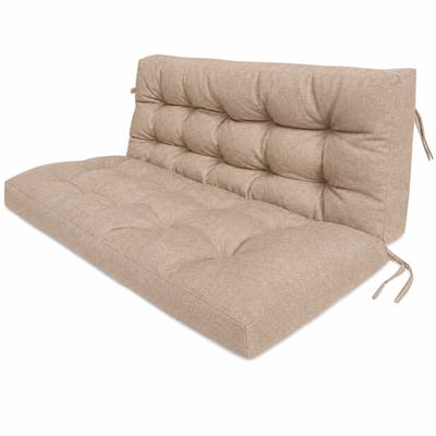 Blomster – Gewatteerd kussen voor tuinschommel en tuinbank – Waterafstotend – Met bevestigingslinten – Set met 2 extra kussens – Beige