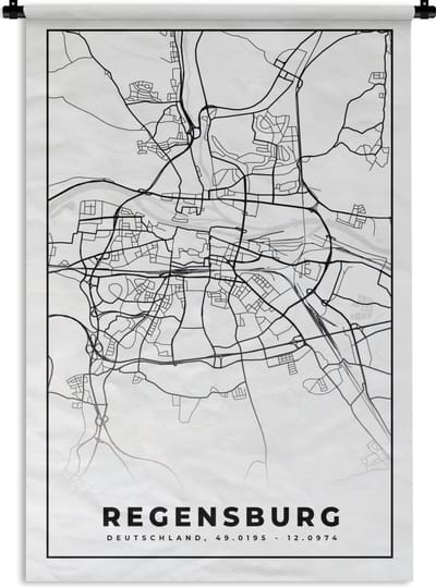 Wandkleed - Wanddoek - Regensburg - Kaart - Stadskaart - Plattegrond - 120x180 cm - Wandtapijt