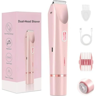 Elektrische Scheerapparaten Scheerapparaat, Bikini Trimmer Voor Vrouwen, 2-in-1 Nat & Droog Elektrisch Waterdicht Scheermes Scheerapparaat, USB Oplaadbaar Dubbel Hoofd Scheerapparaat roze