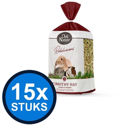 15x Deli Nature - Rodelicious timothy-hooi wortel&pastinaak 600gr - Knaagdierenvoer - 600 g