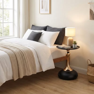 Moderne martini-tafel – kleine ronde bijzettafel voor de woonkamer – bijzettafel met metalen voet van 38 cm – witte ronde slaapkamertafel en nachtkastje – theetafel voor op het balkon – decoratieve hoektafel voor naast het bed