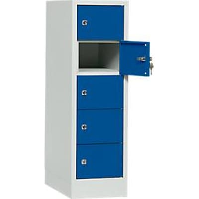 Lockerkast, plaatstaal, deuraanslag rechts, cilinderslot, 5 vakken, B 300 x H 965 mm, lichtgrijs RAL 7035/gentiaanblauw RAL 5010