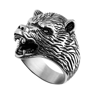 Lucardi Heren Stalen ring beer - Ring - Staal - Zilver - 18 / 57 mm
