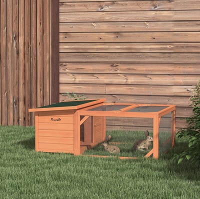 HAUSS SPOLE Hok – 125,5 x 100 x 49 cm – Met Freigehege En Uitneembare Bodemplaat – Hout – Oranje – Voor Buiten