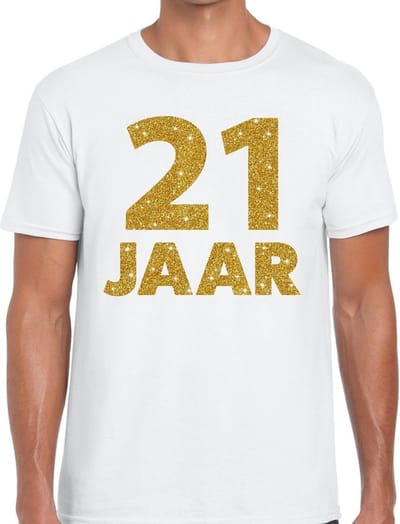 21 jaar goud glitter verjaardag t-shirt wit heren - verjaardag shirts S