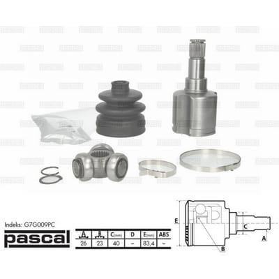 Homokineet reparatie set, aandrijfas PASCAL G7G009PC links