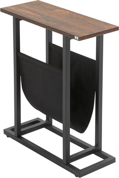 HOMCOM bijzettafel met stoffen opbergtas - Banktafel - Bijzettafeltje - Nachtkastje - Industrieel - Donkerbruin