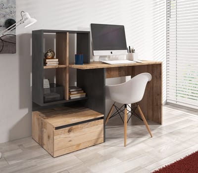 Meubella - Bureau Pierre 2 - Licht eiken - Antraciet - 145 cm