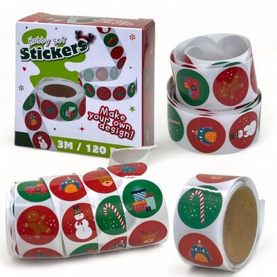 MTTproducts- Kerststicker Set 360 Stuks - Ronde Stickers Ø25mm - 8 Verschillende Kerstmotieven - Decoratie - Geschenken - Knutselen - Kerstdecoratie