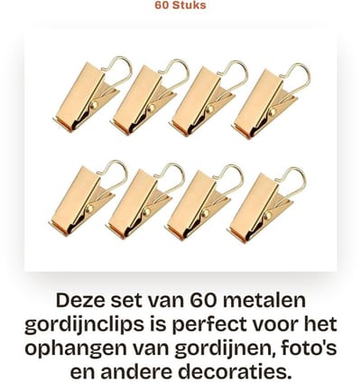 Dailygoods- Gordijnclips 60 Stuks - Metalen Gordijnhaken - Heavy-Duty Haakclipset - Voor Gordijnen/Fotos/Kunstnijverheid - Duurzaam Ontwerp - Eenvoudige Installatie